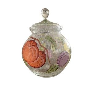 American Atelier Hand Painted “Pompeii Fruit” Crackle Finished Glass Cookie Jar‎